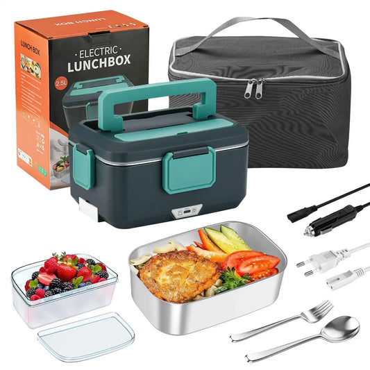 Boîte à déjeuner électrique 2 en 1, chauffe-aliments portable anti-fuite, boîte à déjeuner bento micro-ondes 1.5/2/2.5 L avec récipient en acier inoxydable