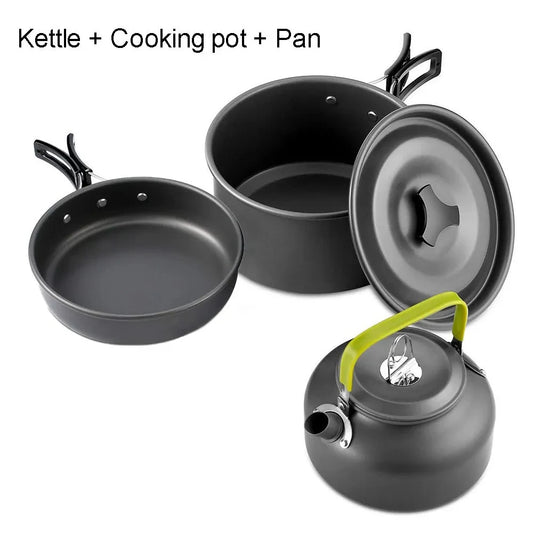 Ensemble de vaisselle de camping en plein air, pot antiadhésif en aluminium, vaisselle d'extérieur portable, vaisselle de visionneuse, pot de cuisson, bol, randonnée, barbecue, pique-nique