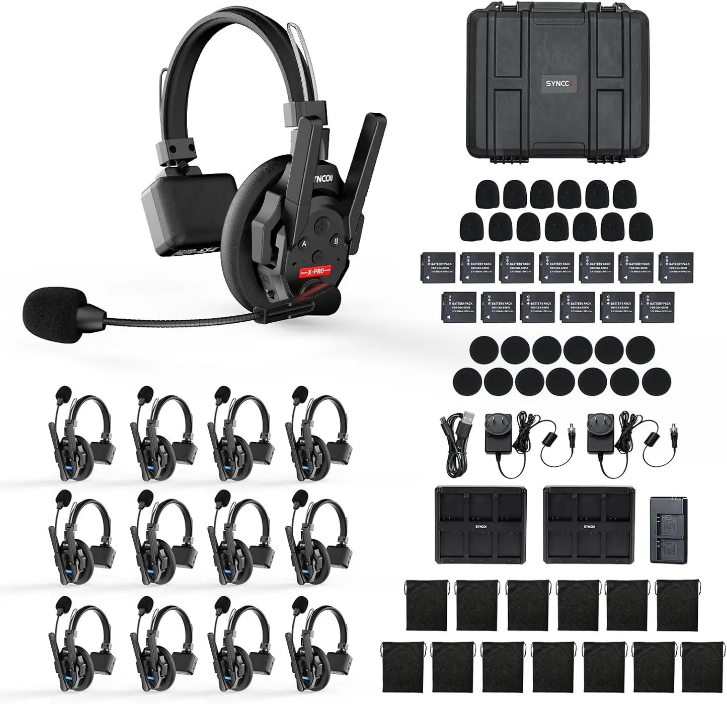 Casque d'interphone sans fil 2.4GHz Full Duplex autonomie de la batterie 24H