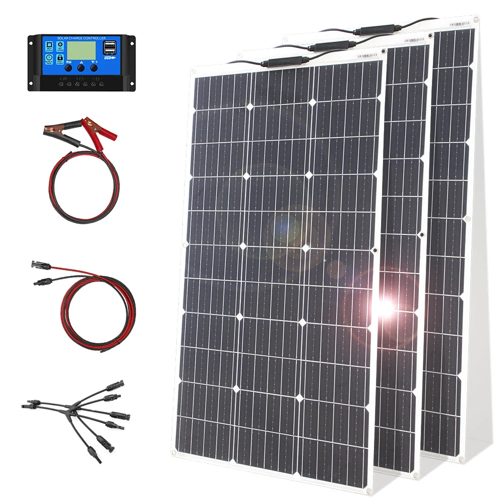 Kit de panneaux solaires flexibles 12V, 100W 200W