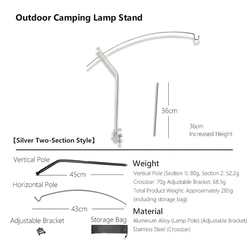 Support de lampe de camping ultraléger avec réglage à 360°