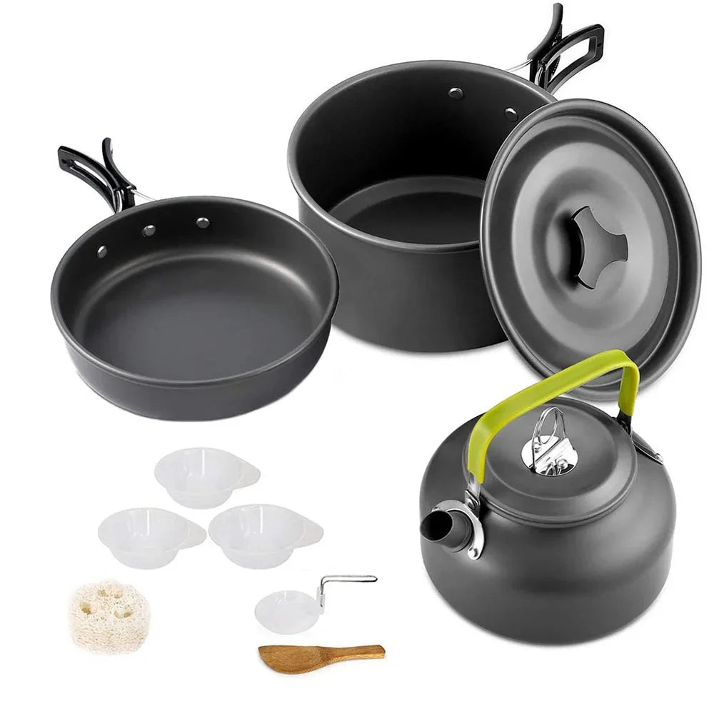 Ensemble de vaisselle de camping en plein air, pot antiadhésif en aluminium, vaisselle d'extérieur portable, vaisselle de visionneuse, pot de cuisson, bol, randonnée, barbecue, pique-nique