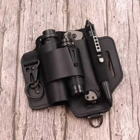 Pochette de rangement pour outils de survie en plein air, cuir noir