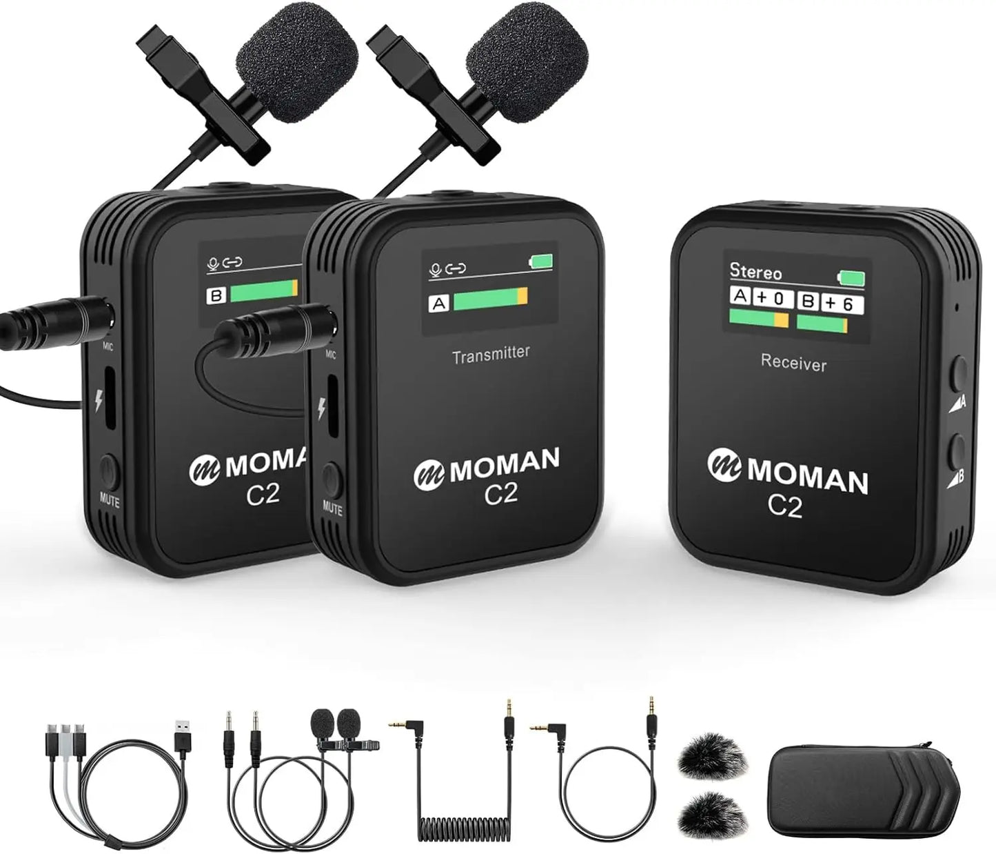 Microphone à clipser sans fil C2 2,4 G avec portée de 70 m