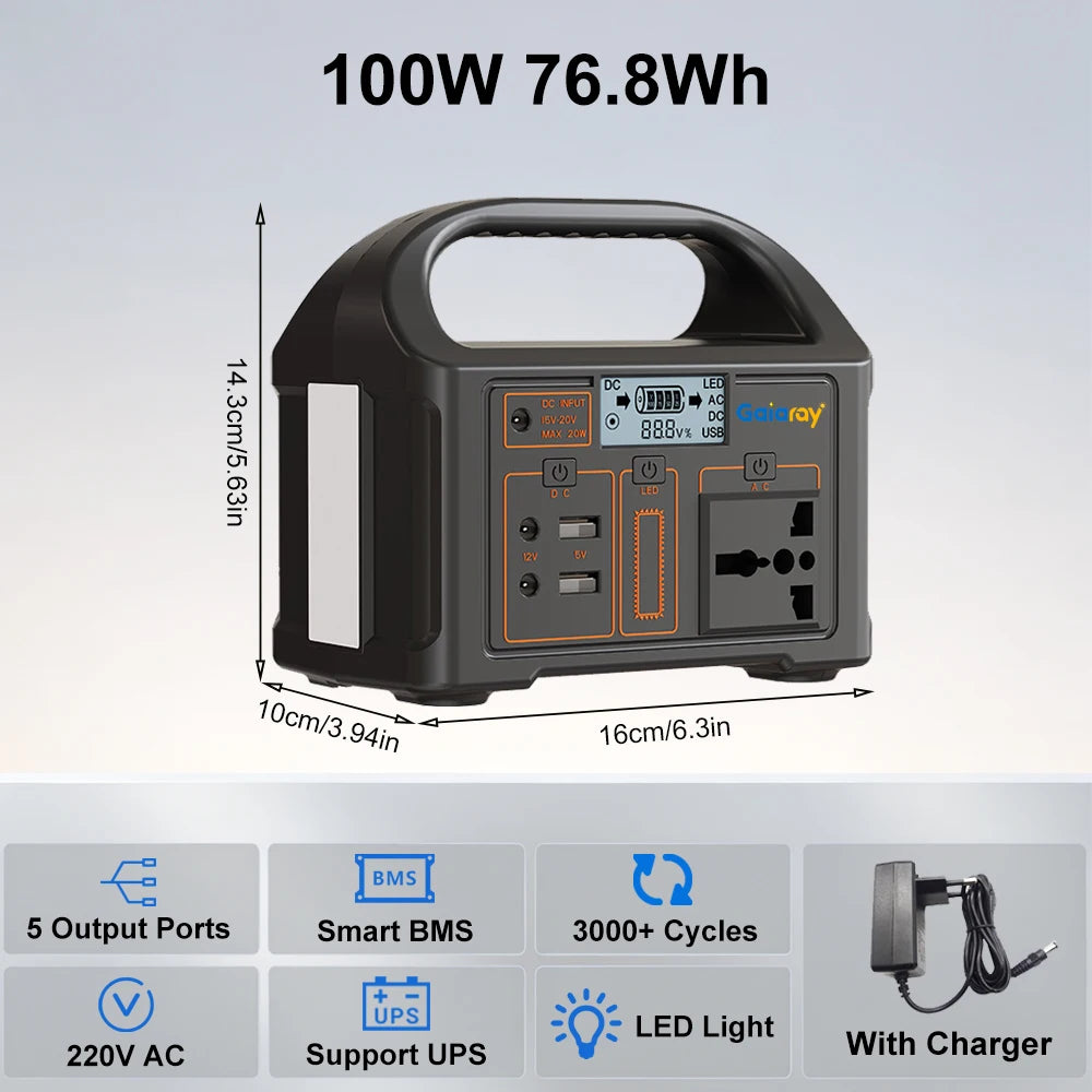 Station d'alimentation portable 100W 200W 500W avec batterie LiFePO4