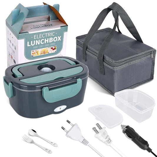 Boîte à déjeuner électrique 2 en 1, chauffe-aliments portable anti-fuite, boîte à déjeuner bento micro-ondes 1.5/2/2.5 L avec récipient en acier inoxydable