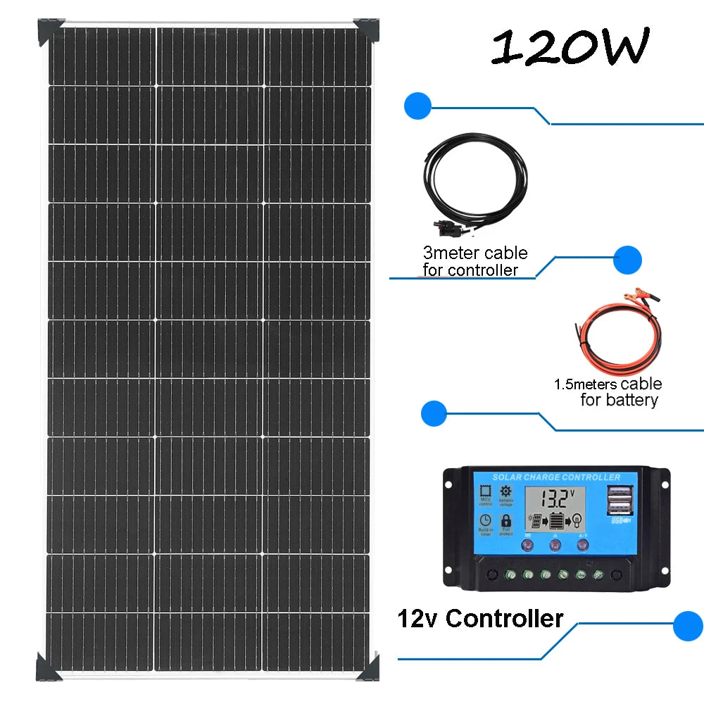 Panneau Solaire Rigide 120W 18V — Monocristallin Type N, 24%, 1 à 10 Pièces (120W à 1200W)