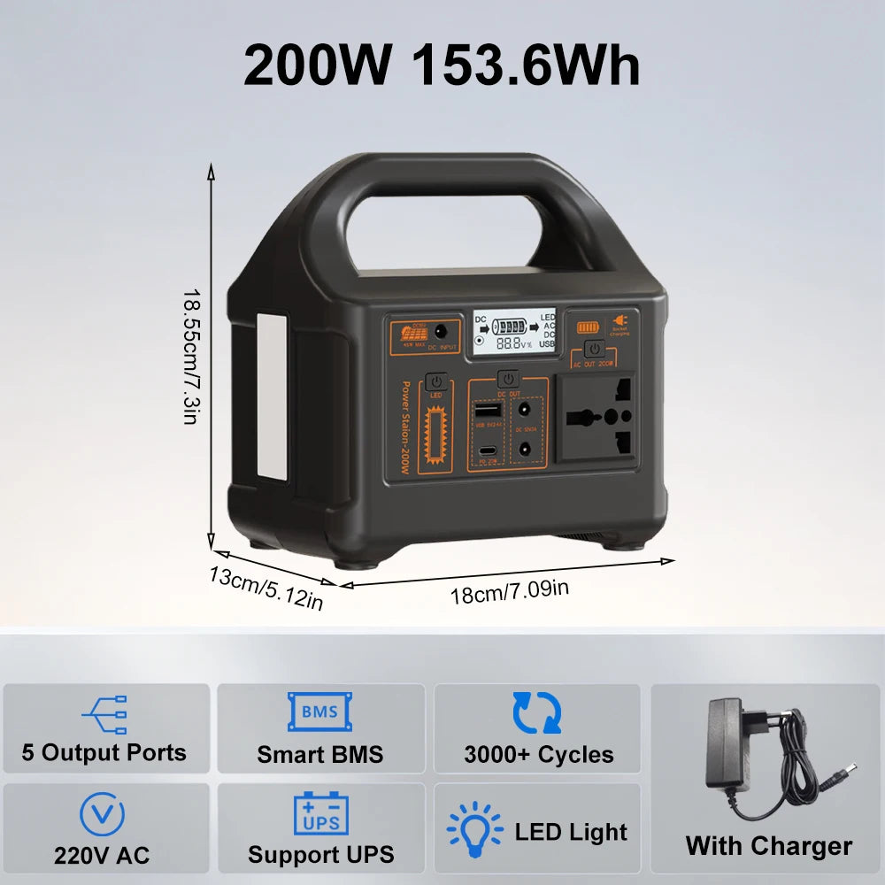 Station d'alimentation portable 100W 200W 500W avec batterie LiFePO4