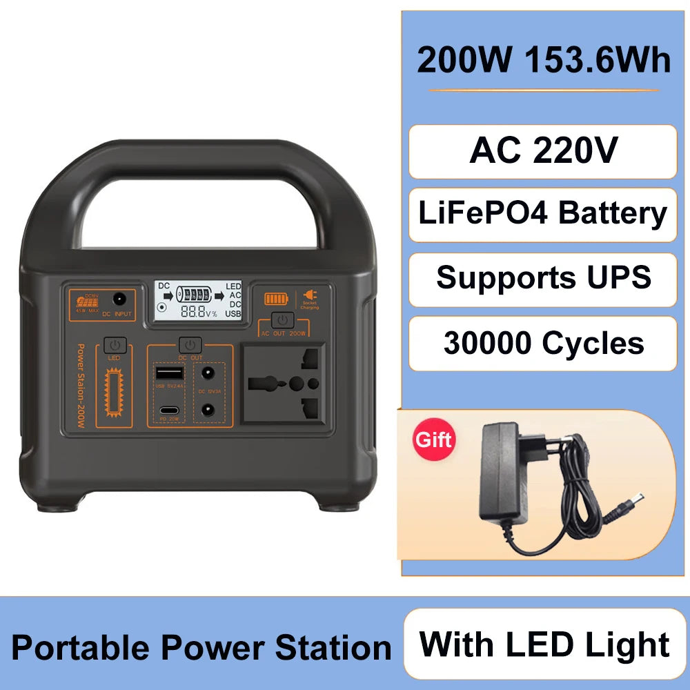 Station d'alimentation portable 100W 200W, batterie LiFePO4,