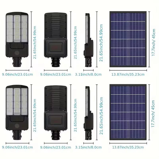 Lot de 2 Lampes Solaires 8 000 lm — 59W LED, Détection de Mouvement, IP65, Batterie 26 000 mAh, Télécommande