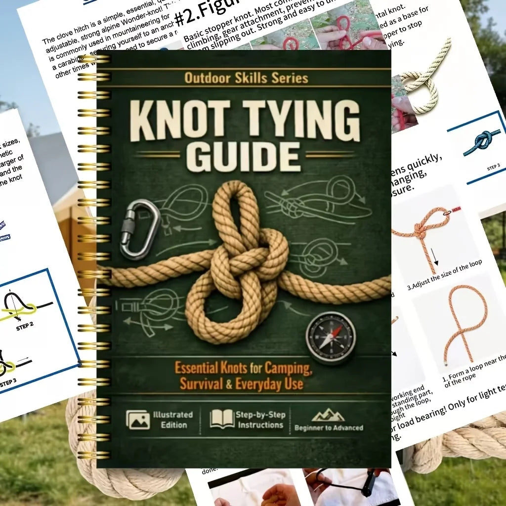 Outdoor Survival Knot Bible, 40-page, spiral-bound, color-coded illustrated knot manual, step-by-step guide for adults