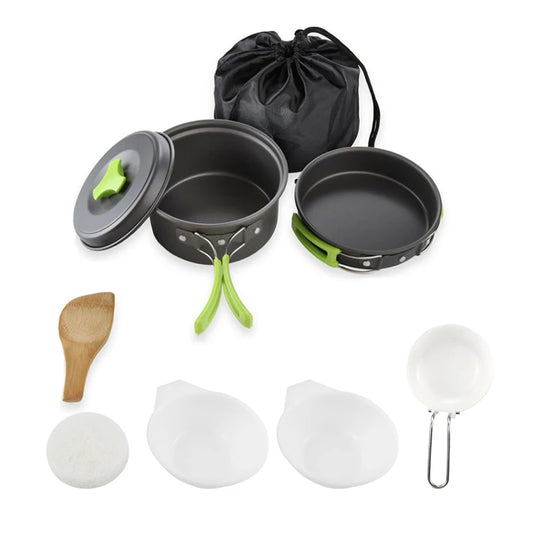 Batterie de cuisine de Camping, ensemble de cuisine pour sac à dos: ustensiles de cuisine d'extérieur portables et durables avec vaisselle et sac de rangement pratique