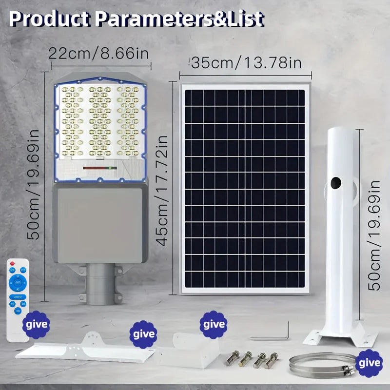 Lampe Solaire Extérieure IP67 — ~56W LED, Batterie 20 000 mAh, Crépuscule à l'Aube, Télécommande, Aluminium